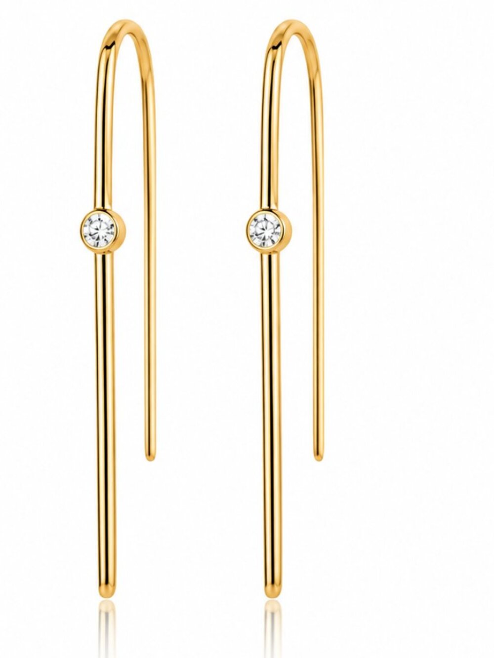Bezel Diamond 14K (or 18k upon request) Yellow Gold Threader Earrings